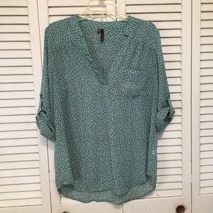Maurices Teal And White Polkadot Sheer Blouse